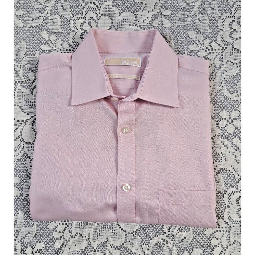 Michael Kors Mens Size 15 Pink Button Up Shirt Non-Iron Long Sleeve 100% Coton